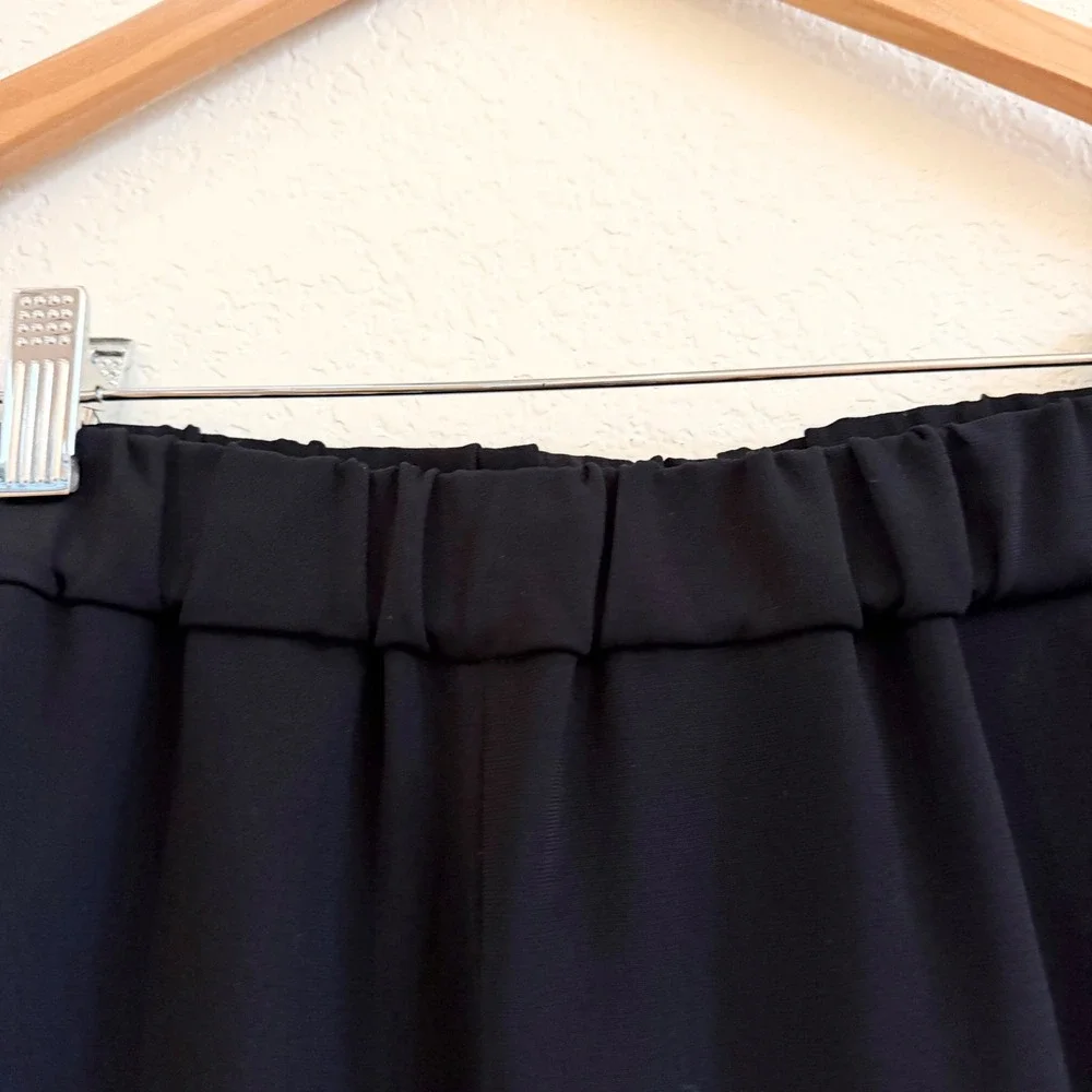 Theory Thorene Admiral Crepe Tapered Dress Pants Black Elastic Waist Size L